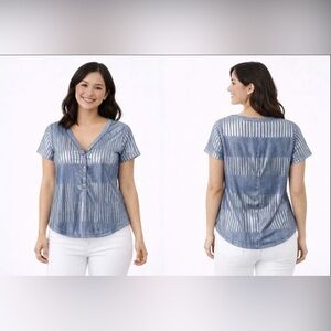 Share NWT Anthropologie PILCRO The Andie Scoop-Neck Ribbed Henley Shine Blue SZ